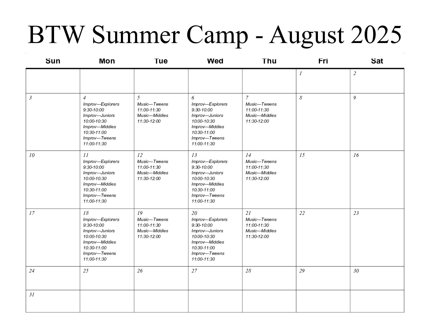 Auburn Public Theater Calendar August 2025